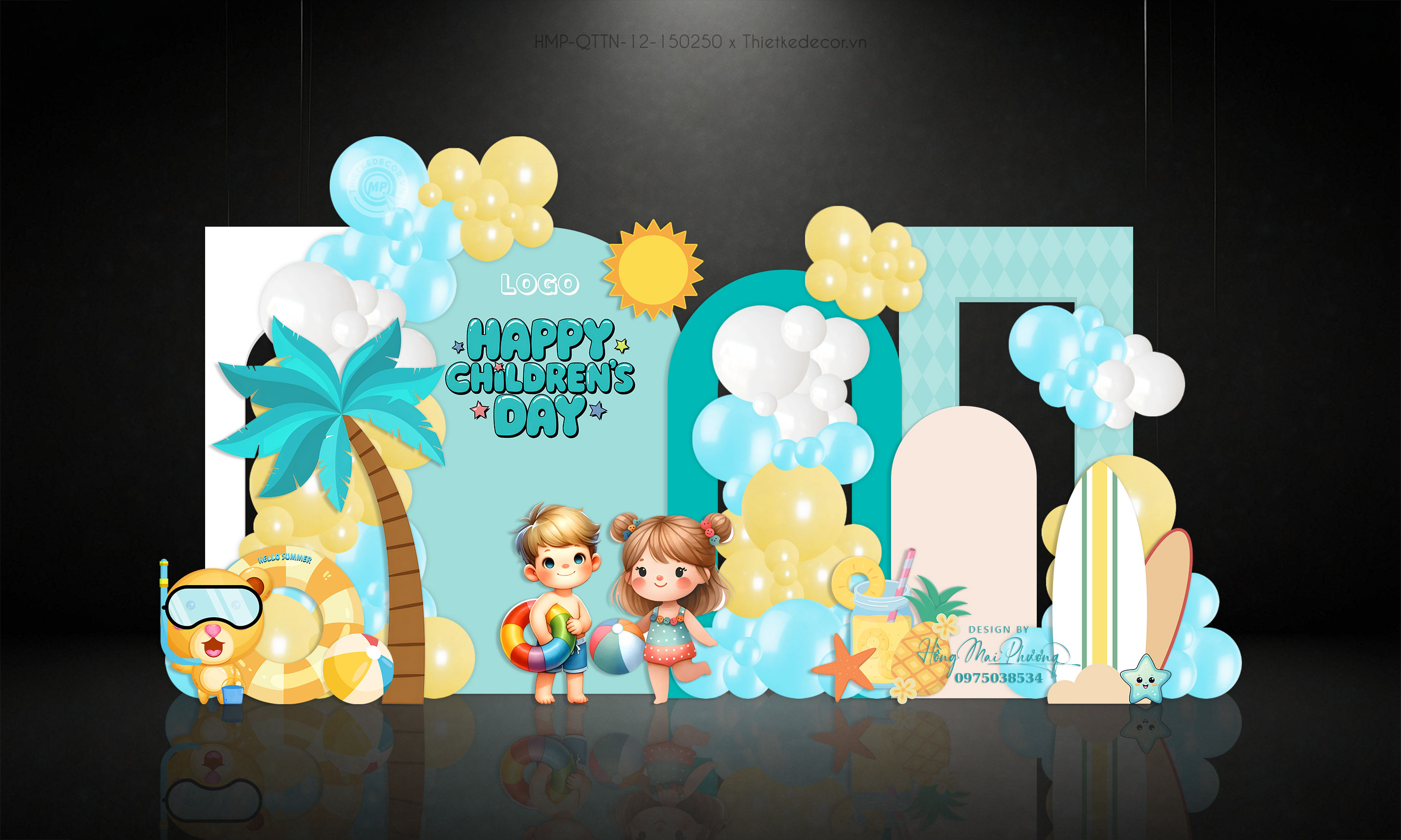 Quốc tế thiếu nhi 1-6 chủ đề biển, đại dương tone xanh vàng tươi mát